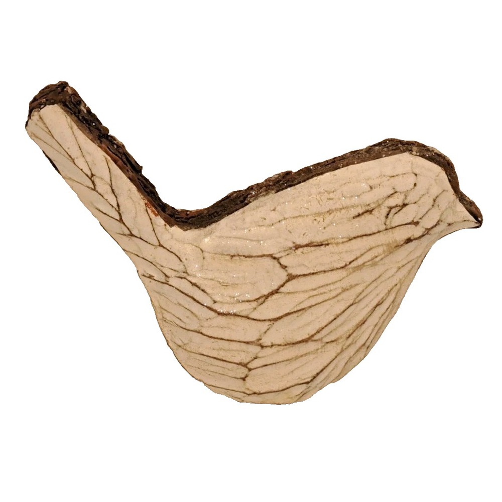 Rustic Artisan Ceramic Bird Figurine Cream Brown Textured Glazed Pottery Decor